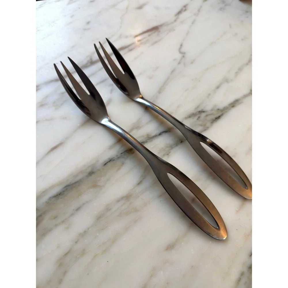 Vintage Signed Stainless Steel Serving Forks Set of 2 MCM 10.25